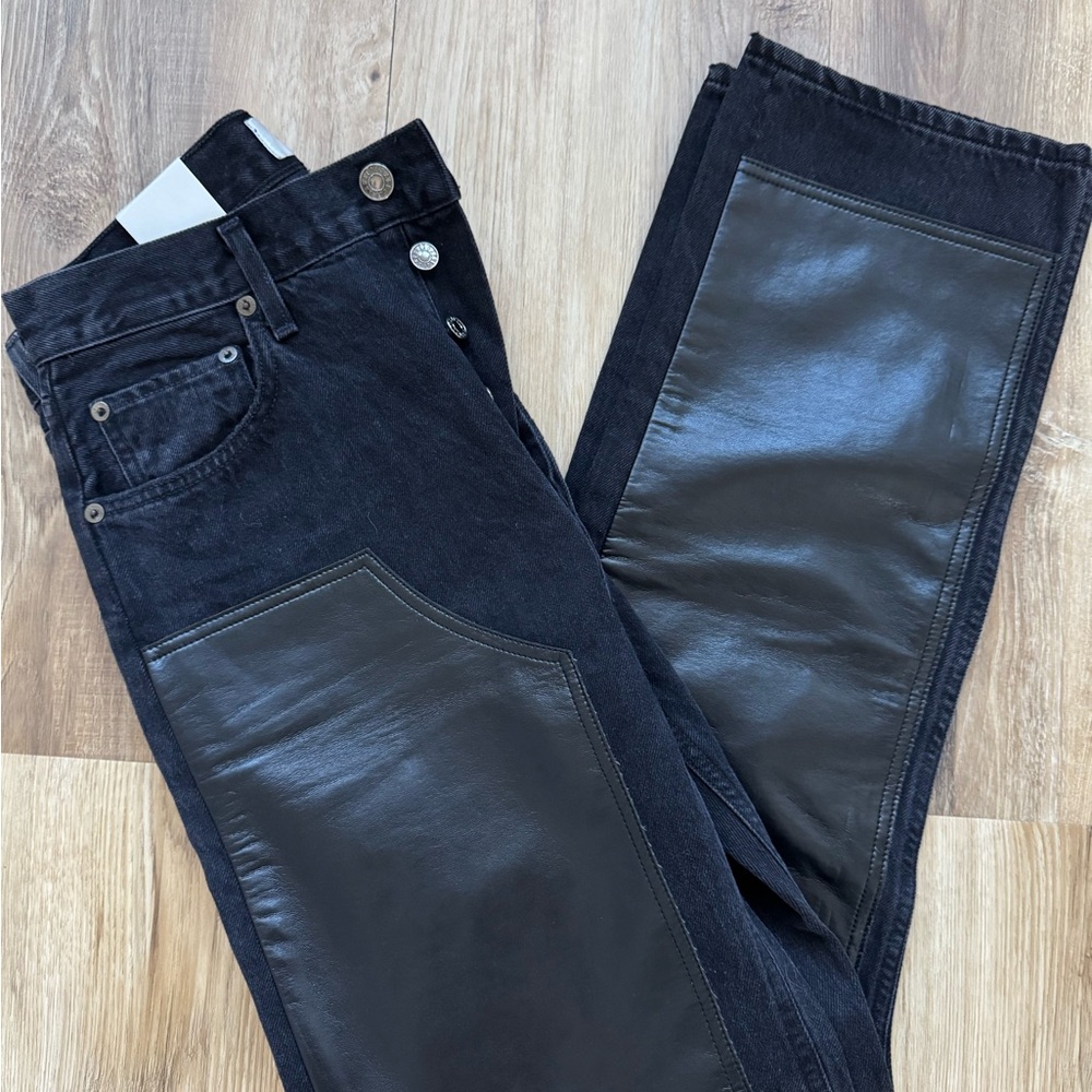 Agolde Ryder Black Jeans with Leather Panels